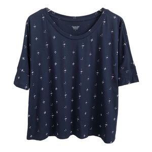 Garnet Hill | NEW Organic Cotton Navy & White Short Sleeve Boxy Fit Tee Small